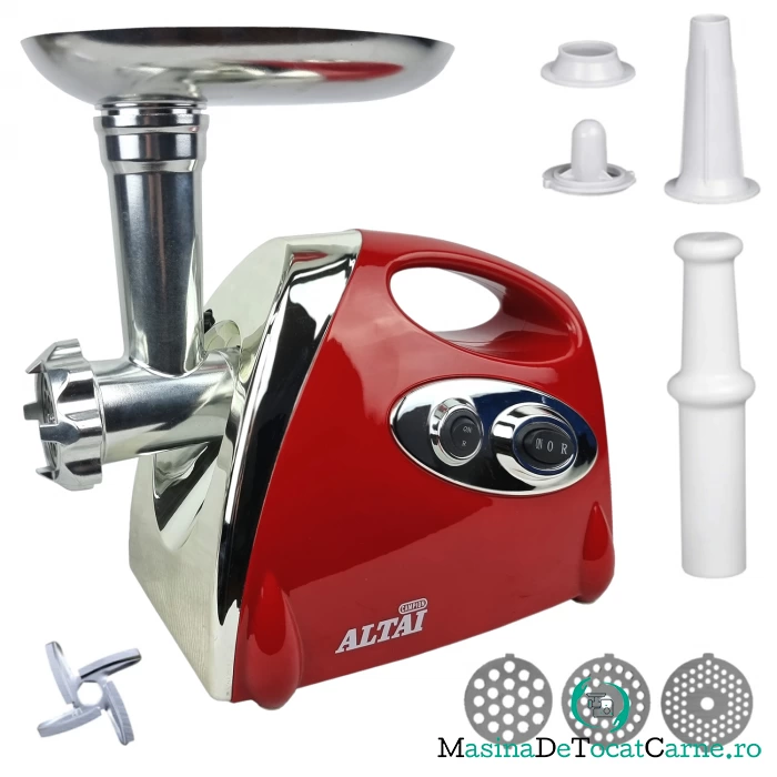 Masina electrica de tocat ALTAI MGB-120, 3000W, Rosie, functia revers, accesoriu carnati, cutit inox, 3 site, motor cupru